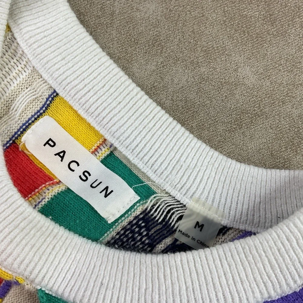 Pacsun Sweater Men Sz M Colorful Bright Coogi Style Retro Crewneck Pullover Knit